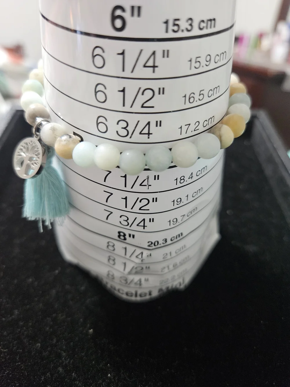 Tree of Life Amazonite Beaded Bracelet with Tassel - Light Aqua